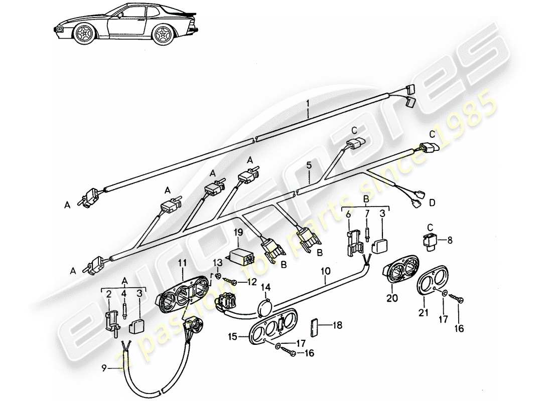 Porsche Seat 944/968/911/928 (1992) WIRING HARNESSES - SWITCH - FRONT SEAT - D >> - MJ 1988 Part Diagram