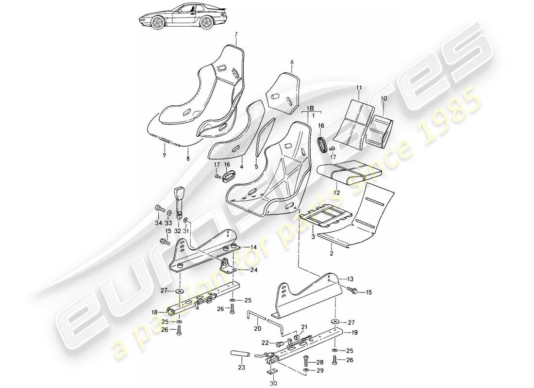 Porsche Seat 944/968/911/928 (1992) SEAT - COMPLETE - WITH: - CORDUROY CLOTH - COVER - D - MJ 1993>> - MJ 1994 Part Diagram