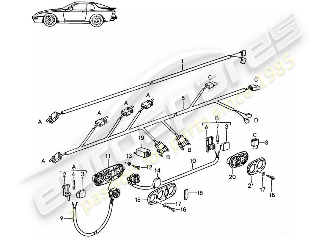 Porsche Seat 944/968/911/928 (1993) WIRING HARNESSES - SWITCH - FRONT SEAT - D >> - MJ 1988 Part Diagram