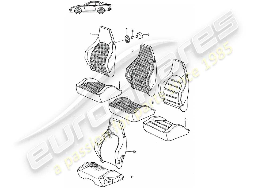 Porsche Seat 944/968/911/928 (1993) COVER - SPORTS SEAT - D >> - MJ 1988 Part Diagram