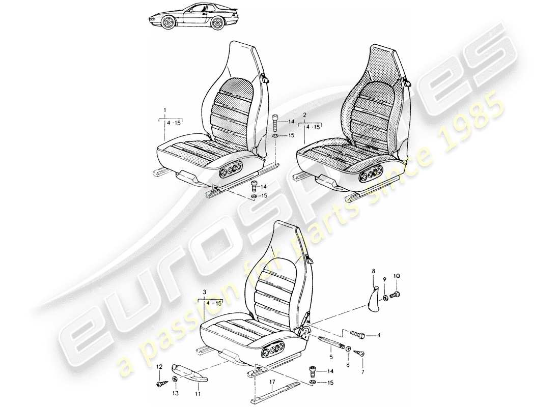 Porsche Seat 944/968/911/928 (1993) FRONT SEAT - COMPLETE - ALL-ELECTRIC - D >> - MJ 1993 Part Diagram