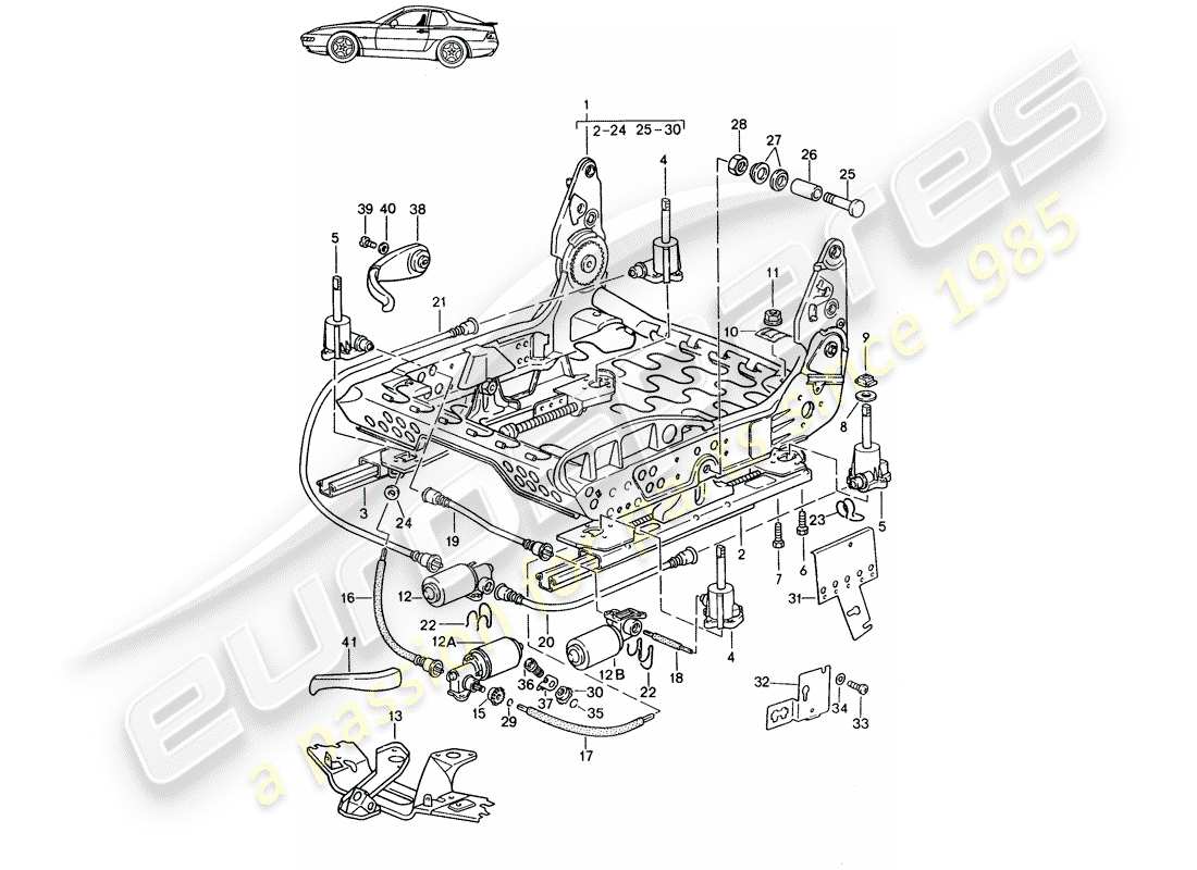 Porsche Seat 944/968/911/928 (1993) FRAME FOR SEAT - MANUALLY ADJUSTABLE - ELECTRICALLY ADJUSTABLE - D - MJ 1992>> - MJ 1995 Part Diagram