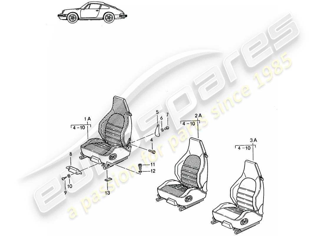 Porsche Seat 944/968/911/928 (1993) SPORTS SEAT - COMPLETE - D - MJ 1985>> - MJ 1986 Part Diagram