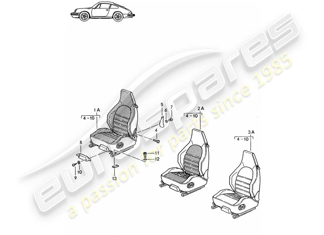 Porsche Seat 944/968/911/928 (1993) SPORTS SEAT - COMPLETE - D - MJ 1987>> - MJ 1989 Part Diagram