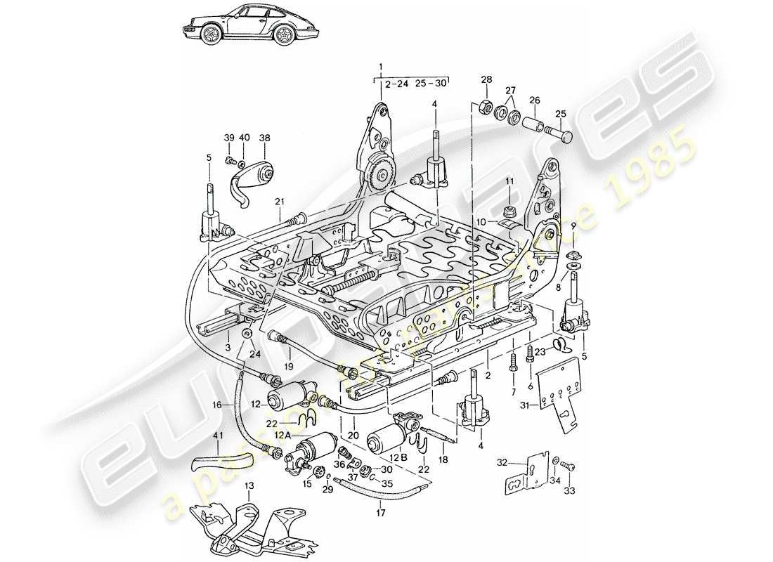 Porsche Seat 944/968/911/928 (1993) FRAME FOR SEAT - ELECTRICALLY ADJUSTABLE - D - MJ 1989>> - MJ 1994 Part Diagram