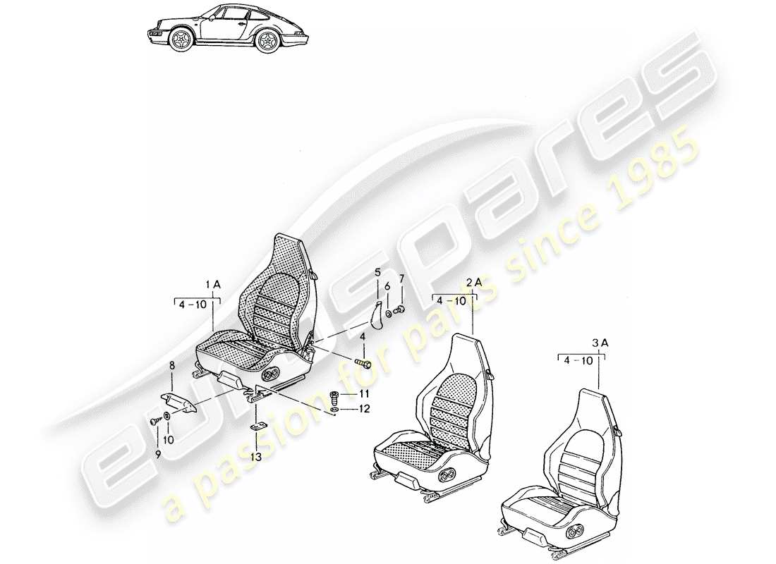 Porsche Seat 944/968/911/928 (1993) SPORTS SEAT - COMPLETE - - D - MJ 1989>> - MJ 1994 Part Diagram