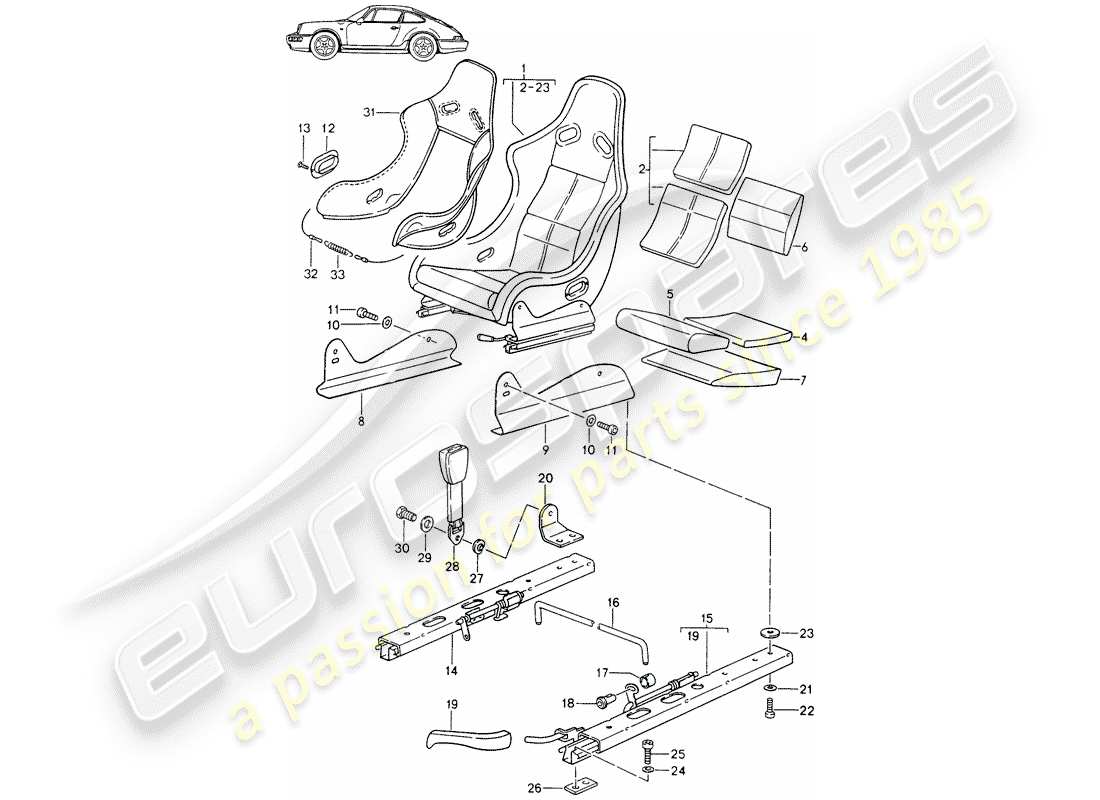 Porsche Seat 944/968/911/928 (1993) SEAT - COMPLETE - WITH: - WHOLE-LEATHER - COVER Part Diagram