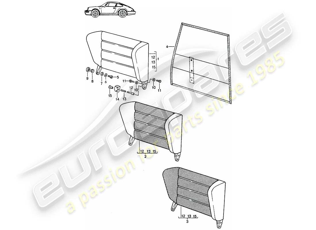 Porsche Seat 944/968/911/928 (1993) EMERGENCY SEAT BACKREST - WITH: - PULL-TYPE RELEASE - D - MJ 1989>> - MJ 1991 Part Diagram