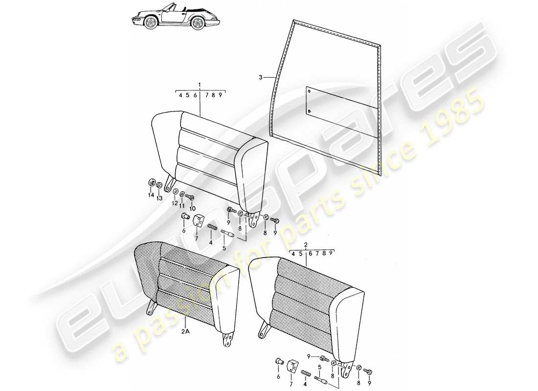 Porsche Seat 944/968/911/928 (1993) EMERGENCY SEAT BACKREST - WITH: - PULL-TYPE RELEASE - D - MJ 1989>> - MJ 1991 Part Diagram