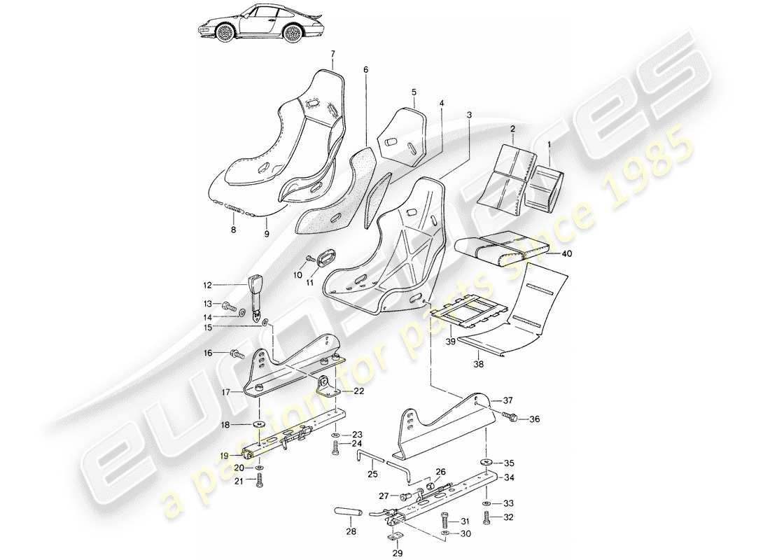 Porsche Seat 944/968/911/928 (1993) SEAT - WITH: - WHOLE-LEATHER - COVER - D - MJ 1995>> - MJ 1996 Part Diagram