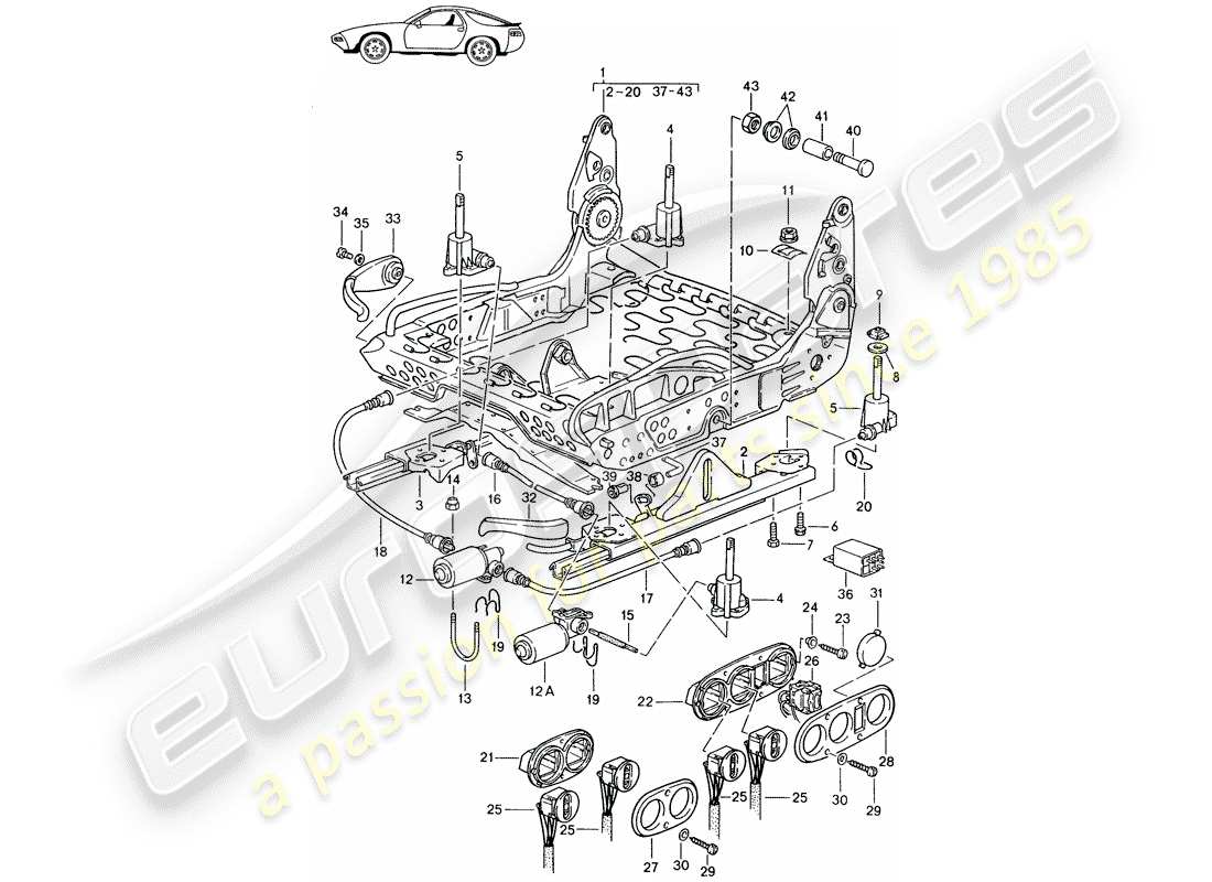 Porsche Seat 944/968/911/928 (1993) FRAME FOR SEAT - SPORTS SEAT - ELECTRICALLY ADJUSTABLE - D - MJ 1985>> - MJ 1986 Part Diagram