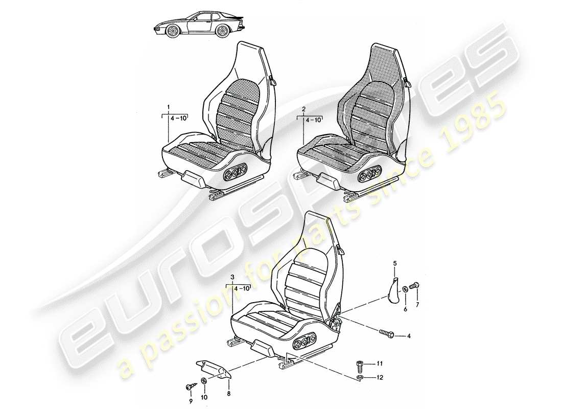 Porsche Seat 944/968/911/928 (1994) SPORTS SEAT - COMPLETE - D >> - MJ 1988 Part Diagram