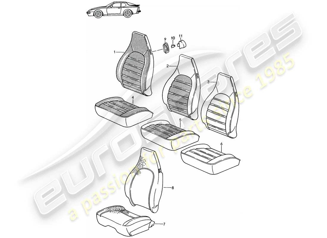 Porsche Seat 944/968/911/928 (1994) COVER - FRONT SEAT - D - MJ 1989>> - MJ 1991 Part Diagram