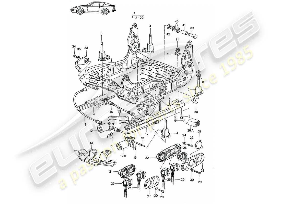 Porsche Seat 944/968/911/928 (1995) FRAME FOR SEAT - SPORTS SEAT - ELECT. VERTICAL ADJUSTMENT - D - MJ 1989>> - MJ 1991 Part Diagram