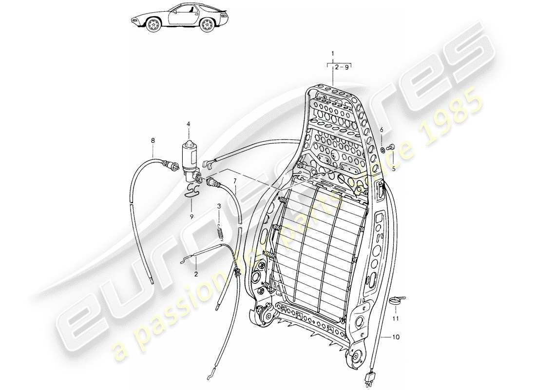 Porsche Seat 944/968/911/928 (1995) BACKREST FRAME - D - MJ 1985>> - MJ 1986 Part Diagram