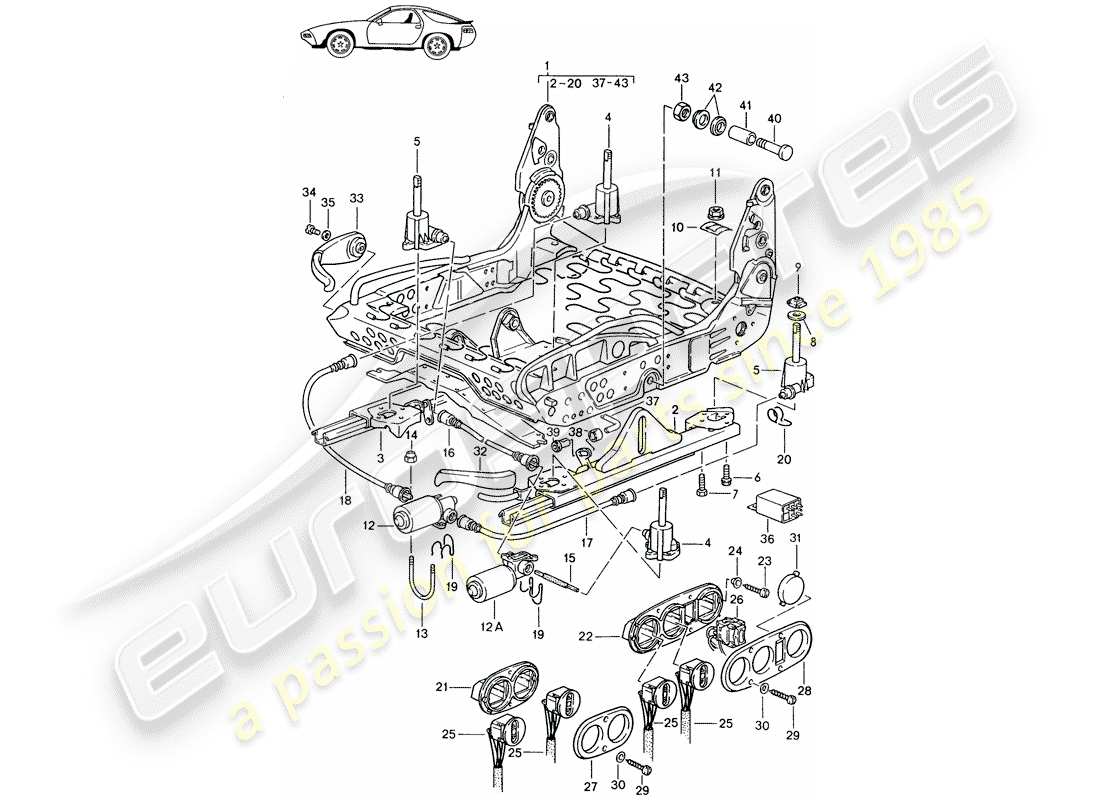 Porsche Seat 944/968/911/928 (1995) FRAME FOR SEAT - SPORTS SEAT - ELECTRICALLY ADJUSTABLE - D - MJ 1985>> - MJ 1986 Part Diagram