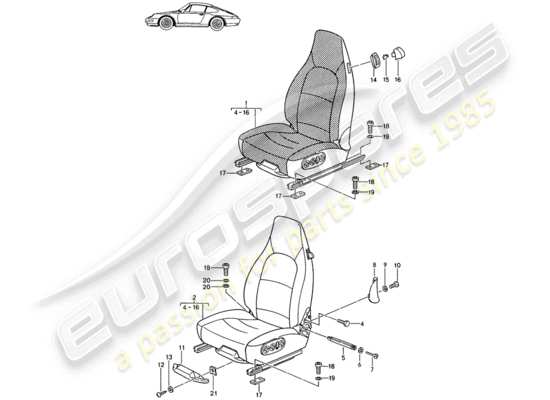 a part diagram from the Porsche Seat 944/968/911/928 parts catalogue