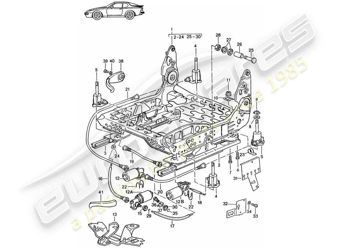 Porsche Seat 944/968/911/928 (1998) FRAME FOR SEAT - MANUALLY - ELECTRIC - D - MJ 1989>> - MJ 1991 Part Diagram