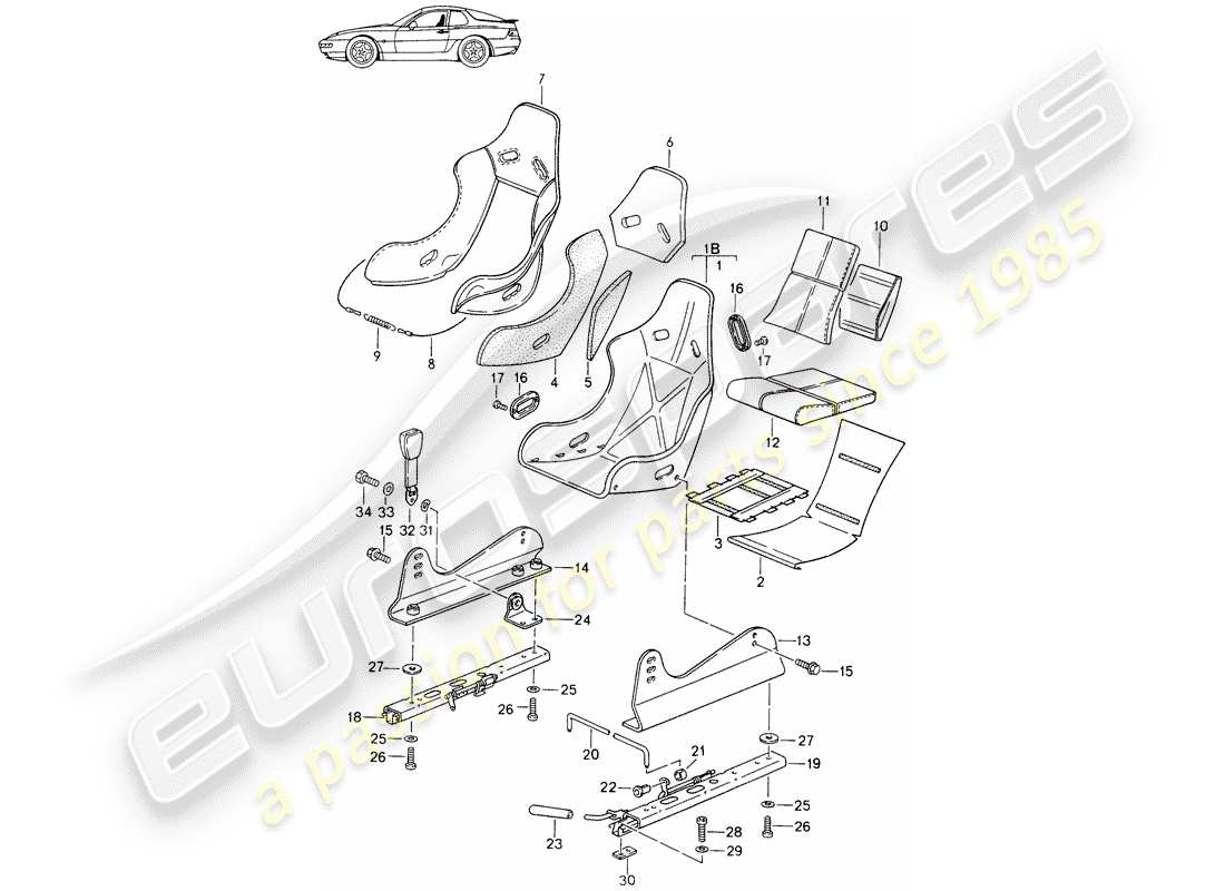 Porsche Seat 944/968/911/928 (1998) SEAT - COMPLETE - WITH: - CORDUROY CLOTH - COVER - D - MJ 1993>> - MJ 1994 Part Diagram