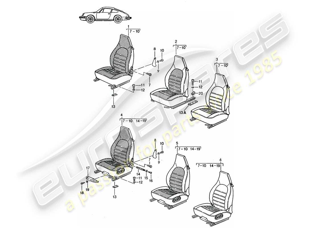 Porsche Seat 944/968/911/928 (1998) FRONT SEAT - COMPLETE - D - MJ 1985>> - MJ 1986 Part Diagram