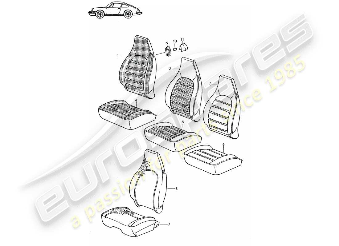 Porsche Seat 944/968/911/928 (1998) COVER - FRONT SEAT - D - MJ 1985>> - MJ 1986 Part Diagram