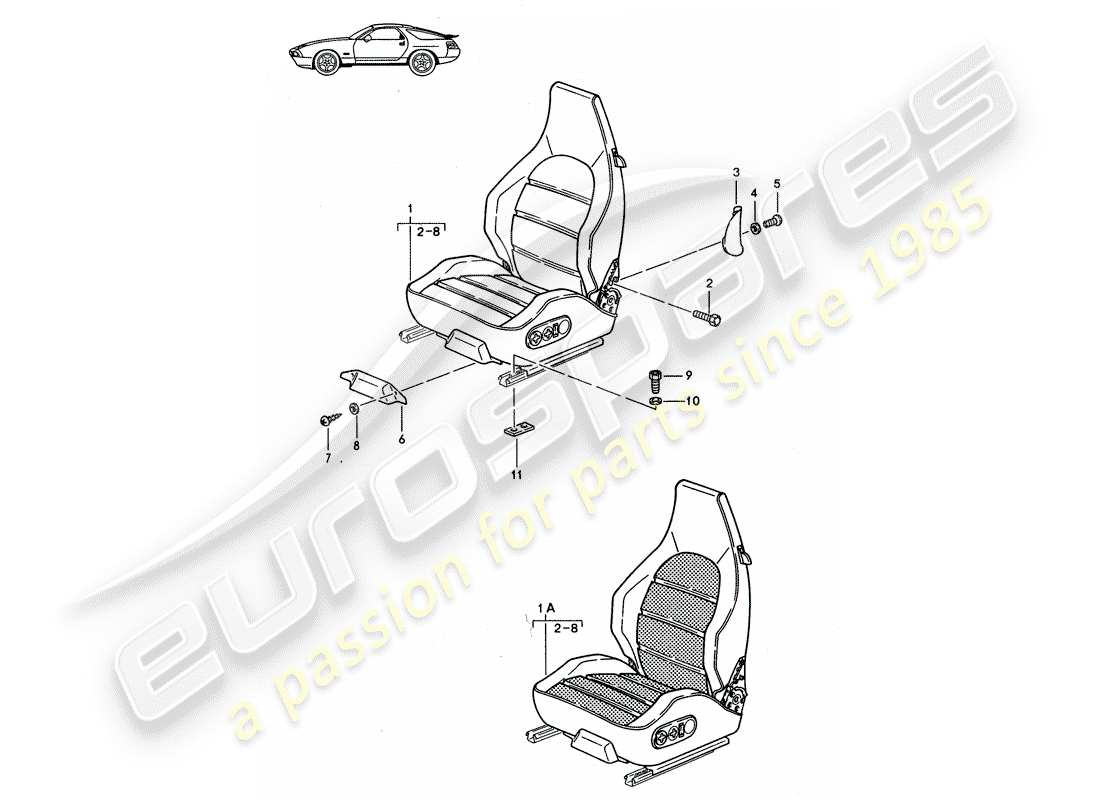 Porsche Seat 944/968/911/928 (1998) SPORTS SEAT - COMPLETE - D - MJ 1987>> Part Diagram