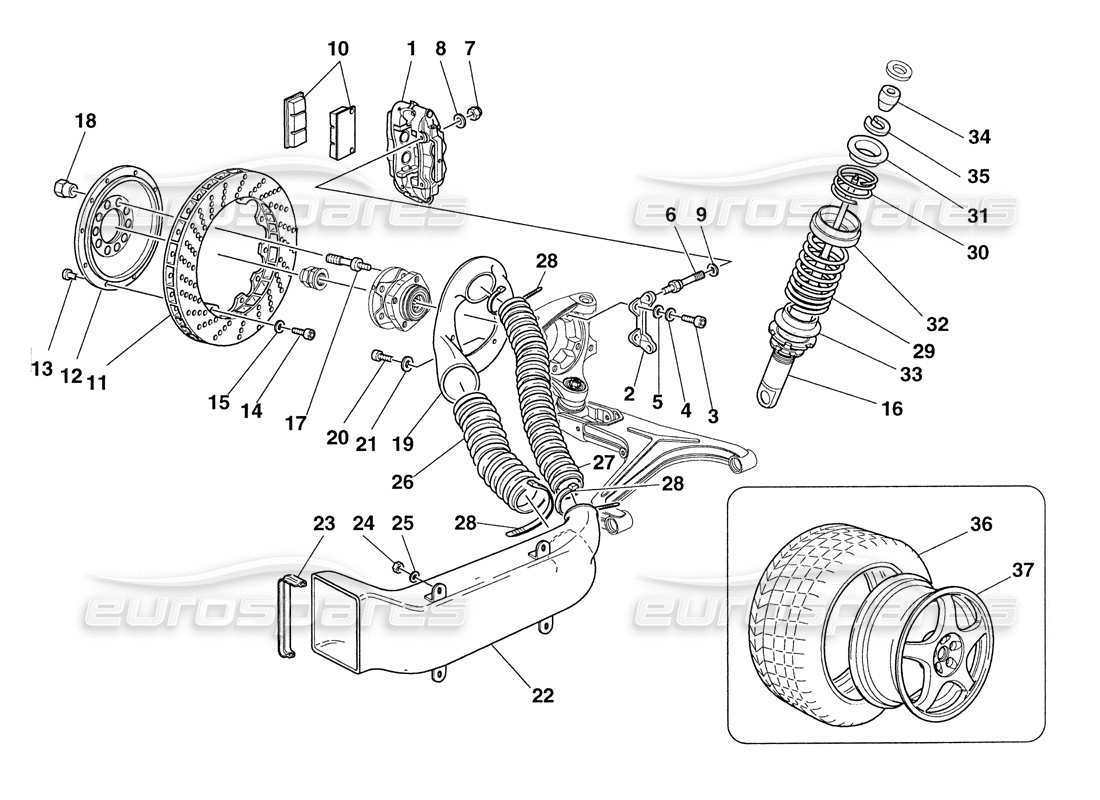 Ferrari 355 Challenge (1999) Brakes - Shock-Absorbers - Front Air Intakes - Wheels Parts Diagram