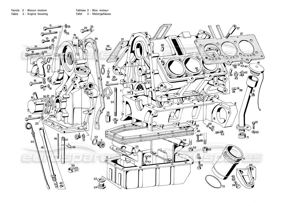 Maserati Merak 3.0 engine housing Parts Diagram
