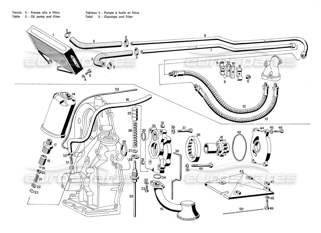 Maserati Merak 3.0 oil pump and filter Parts Diagram