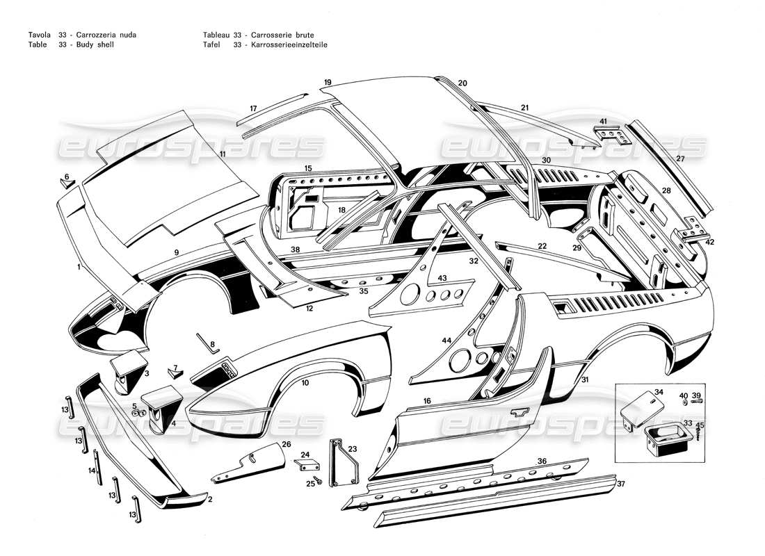 Maserati Merak 3.0 Body Shell Part Diagram