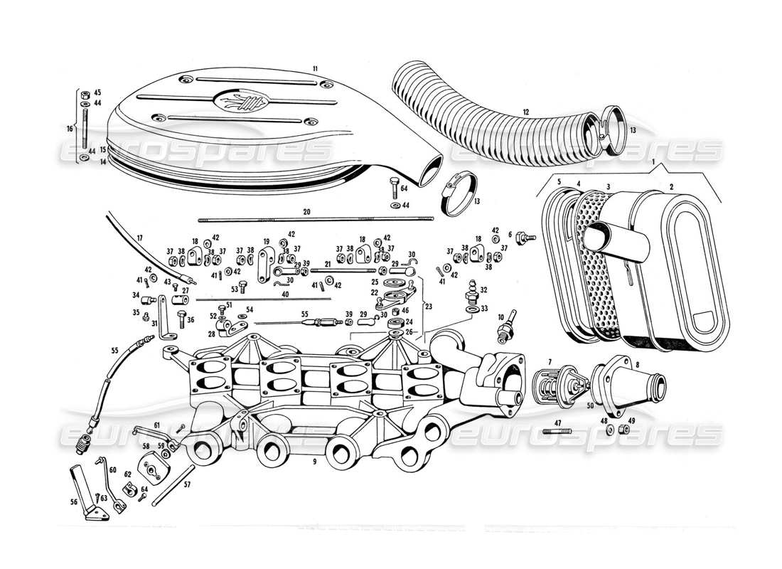 Maserati Indy 4.2 air intake manifold and filter Parts Diagram