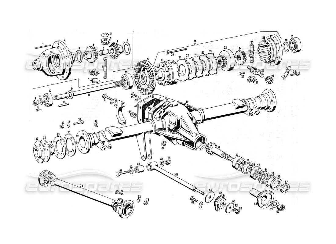 Maserati Indy 4.2 Differential and Propeller Shafts Parts Diagram