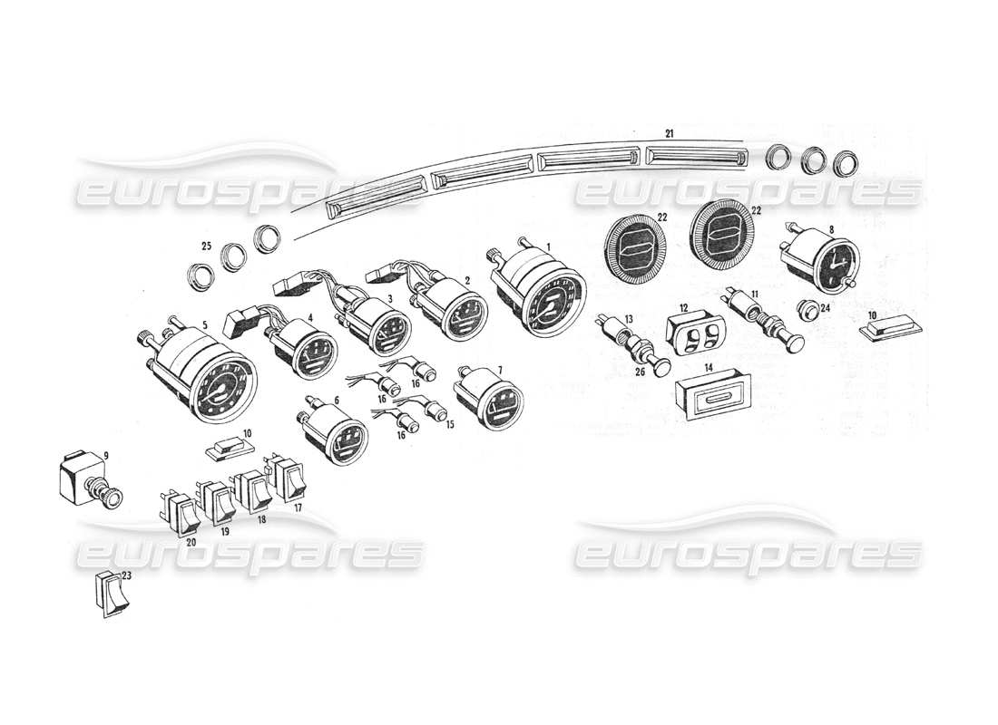 Maserati Indy 4.2 dashboard instruments Parts Diagram