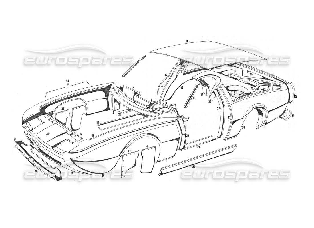 Maserati Indy 4.2 Body Shell Parts Diagram