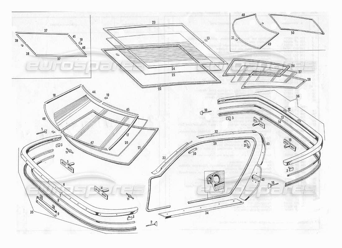 Maserati Indy 4.2 Bumpers and Glasses Parts Diagram