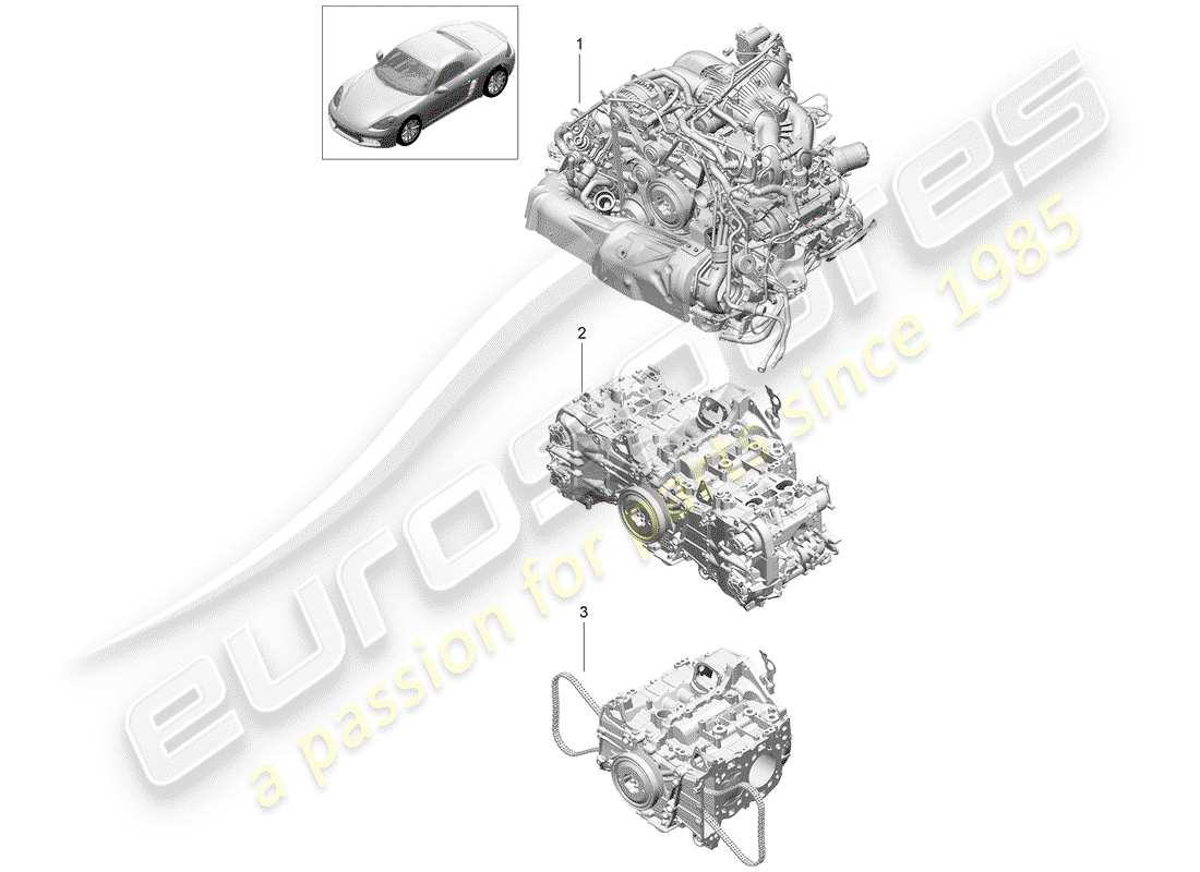 Porsche 718 Boxster (2017) REPLACEMENT ENGINE Part Diagram