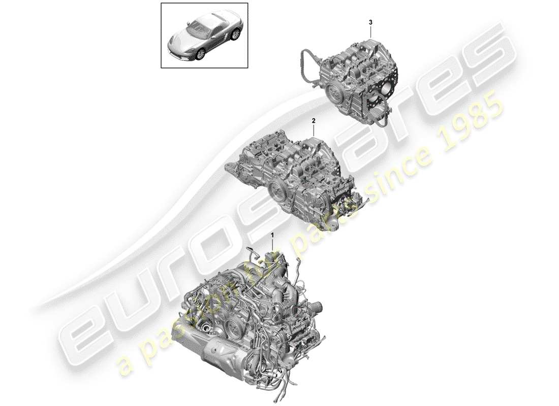 Porsche 718 Boxster (2017) REPLACEMENT ENGINE Part Diagram