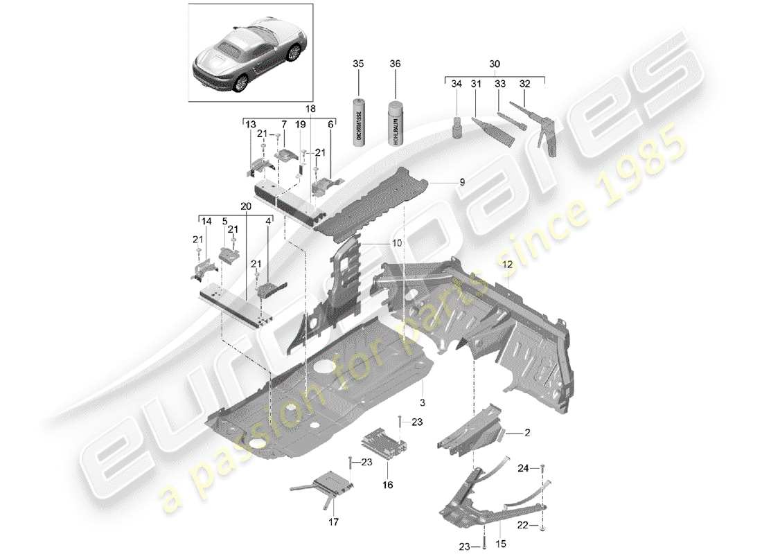 Porsche 718 Boxster (2017) floor plates Part Diagram