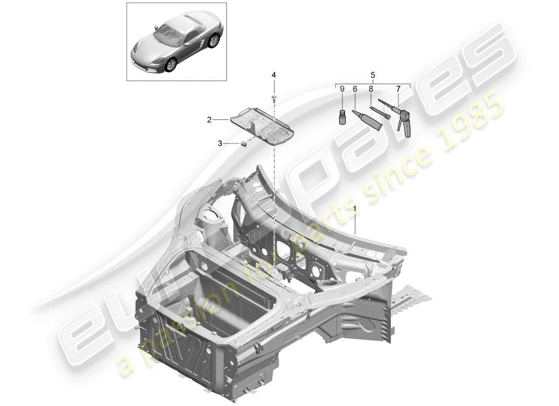 Porsche 718 Boxster (2019) front end Part Diagram