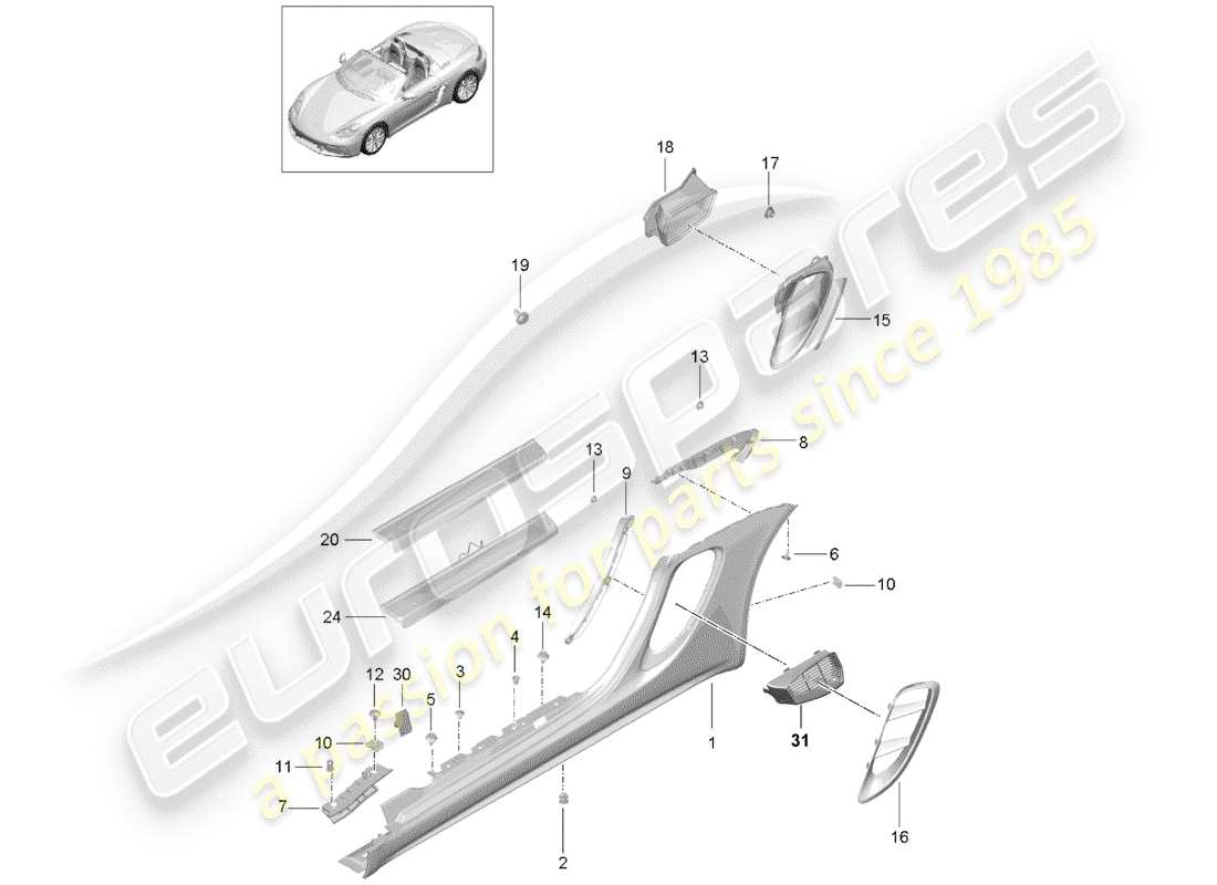 Porsche 718 Boxster (2019) SIDE MEMBER TRIM Part Diagram