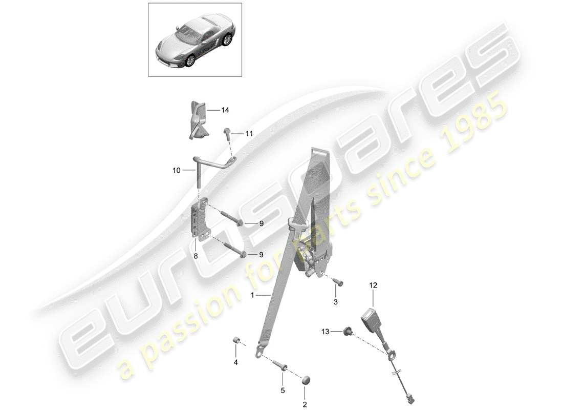 Porsche 718 Boxster (2019) three-point seat belt Part Diagram