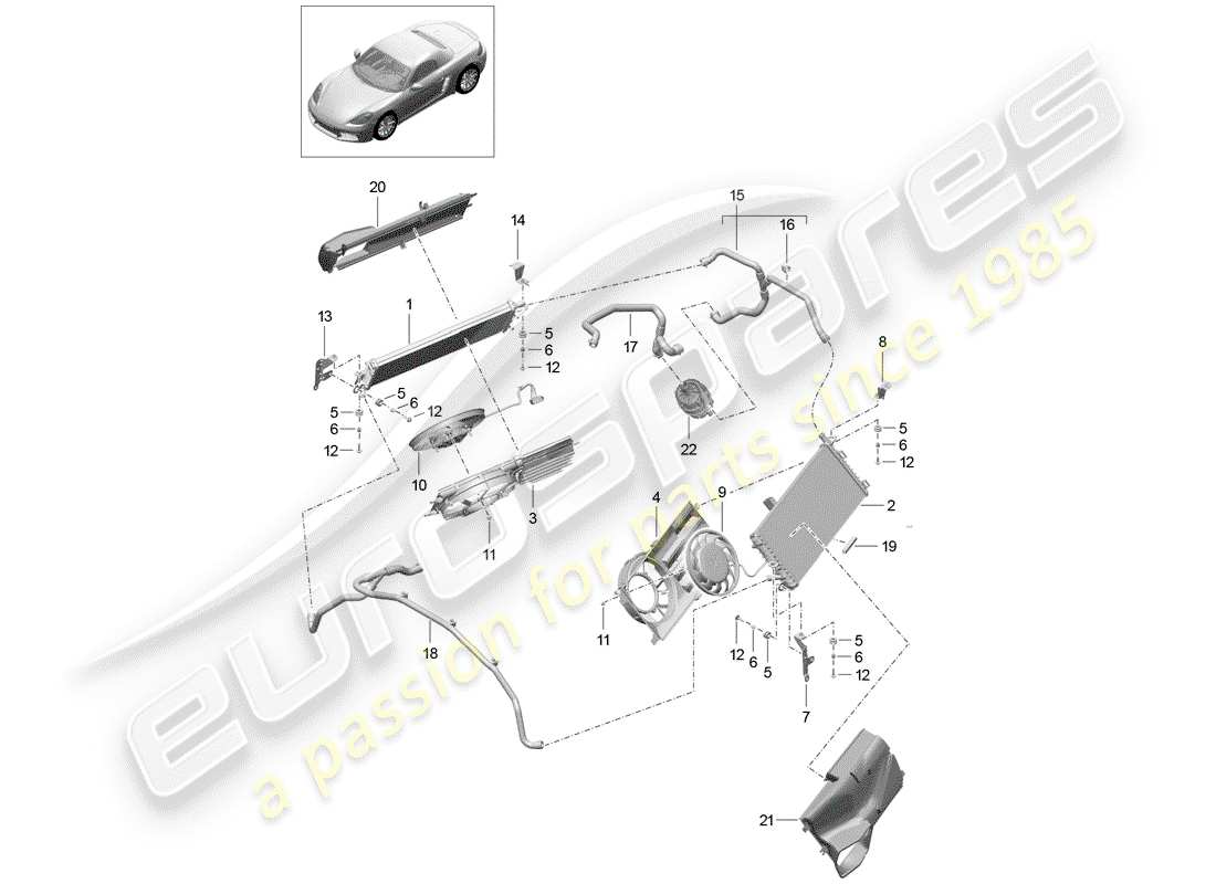 Porsche 718 Boxster (2020) water cooling Part Diagram