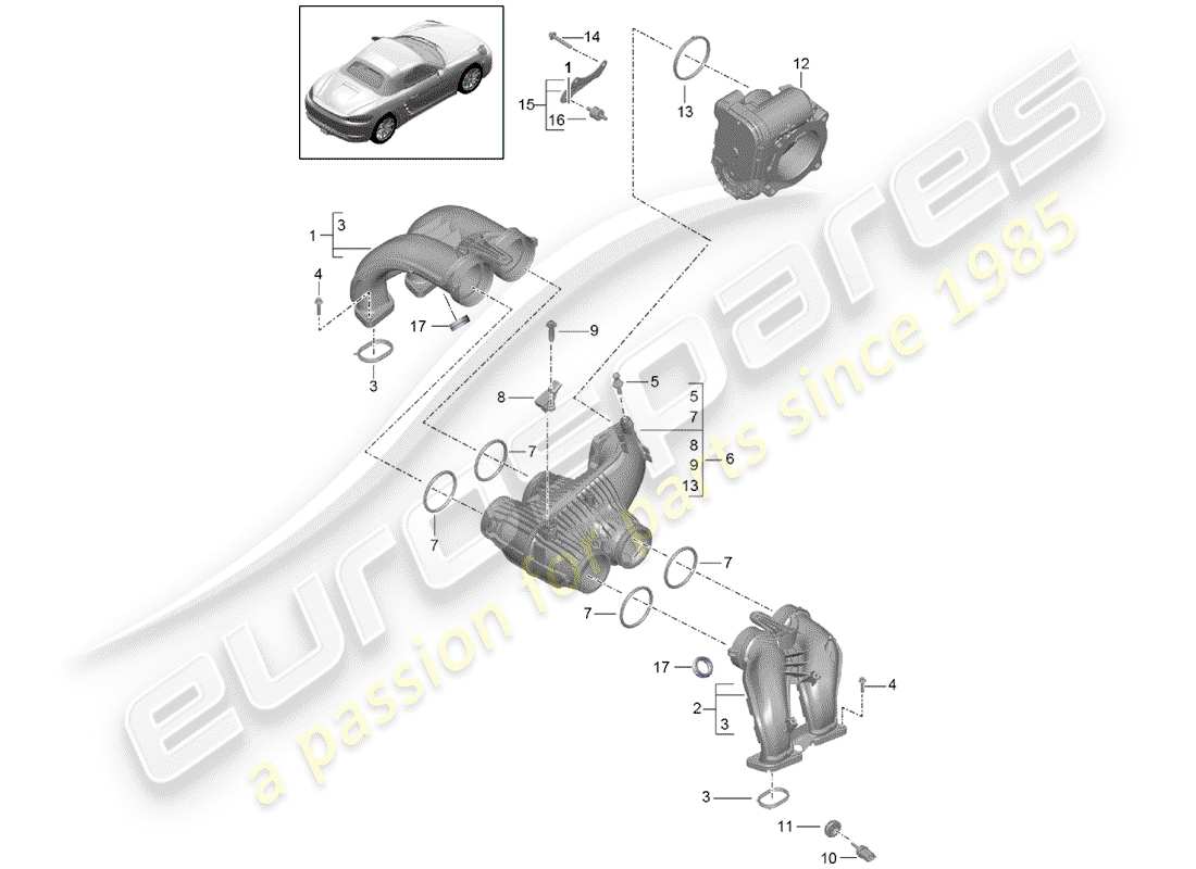 Porsche 718 Boxster (2020) intake air distributor Parts Diagram