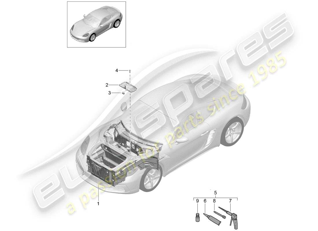 Porsche 718 Cayman (2018) front end Part Diagram