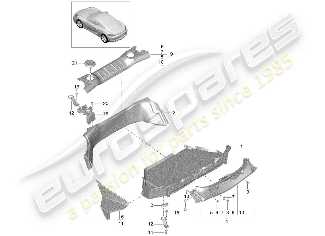 Porsche 718 Cayman (2018) boot lining Part Diagram