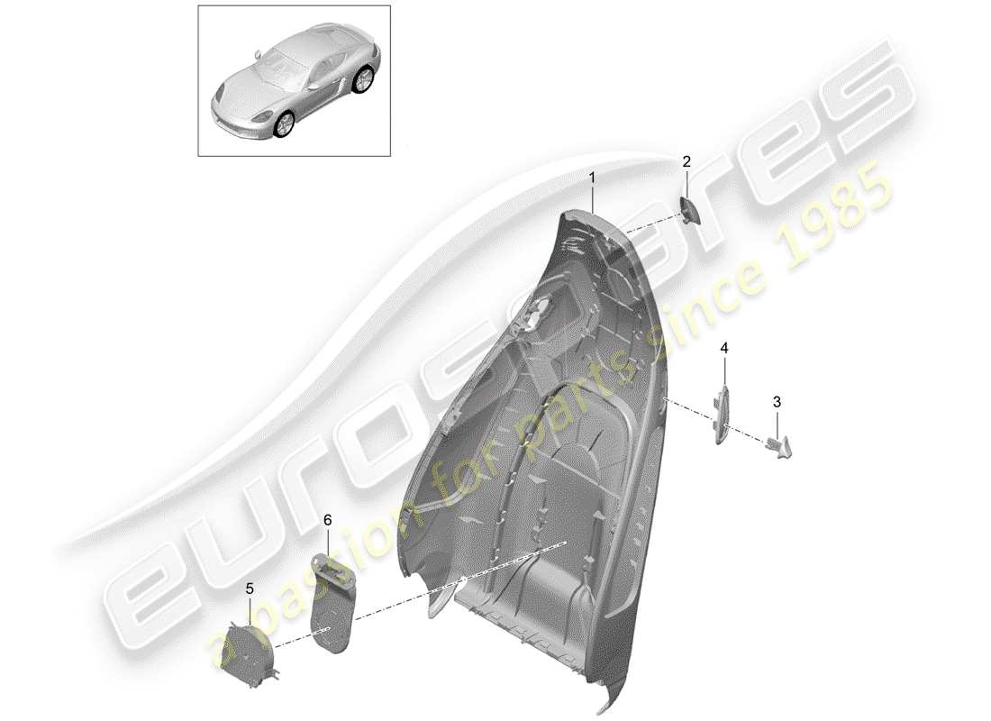 Porsche 718 Cayman (2018) backrest shell Part Diagram