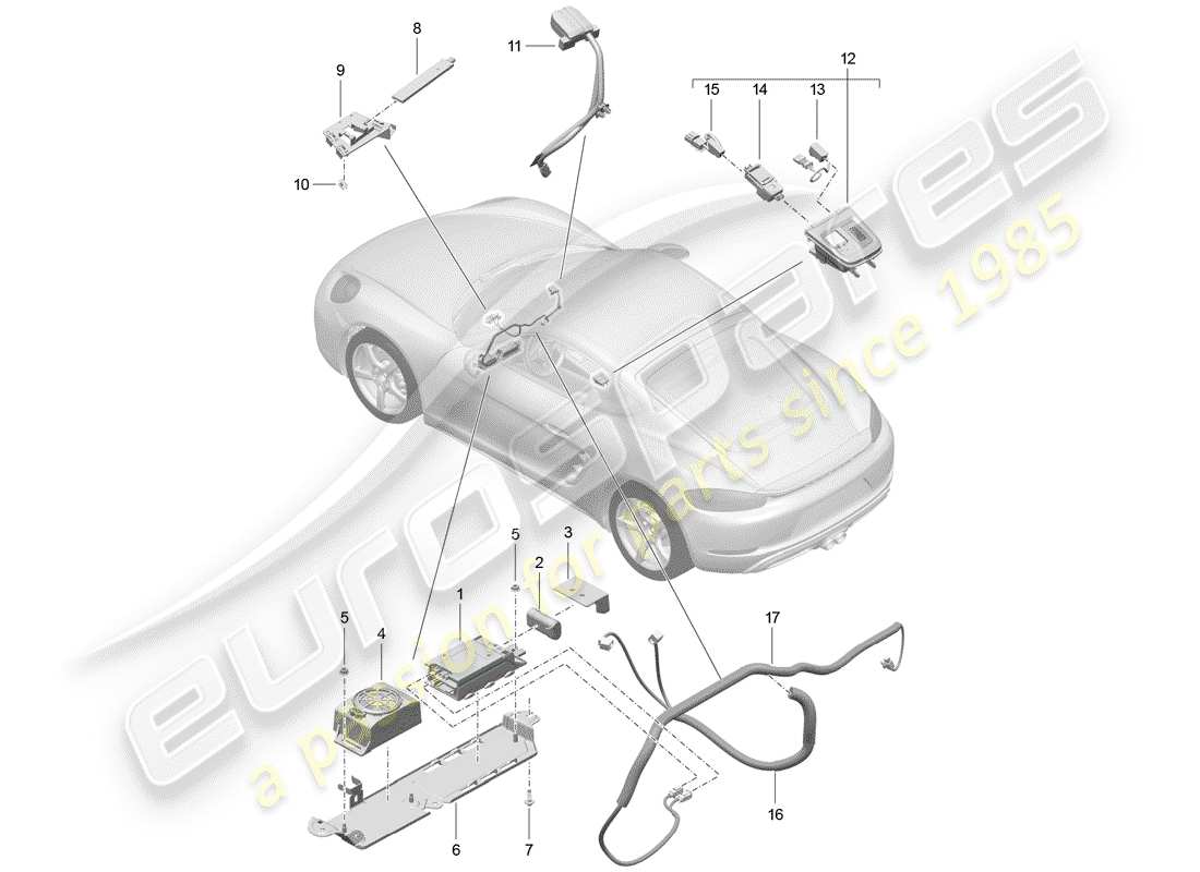 Porsche 718 Cayman (2018) for vehicles with telephone Parts Diagram