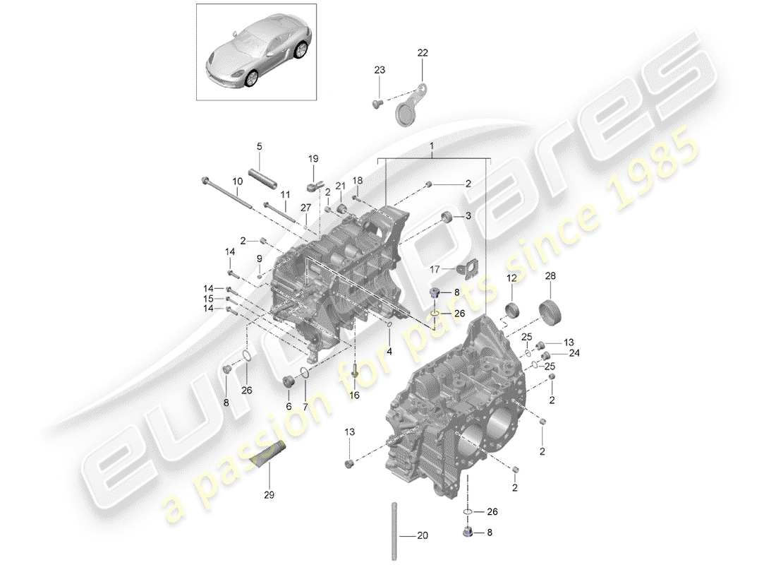 Porsche 718 Cayman (2019) crankcase Part Diagram