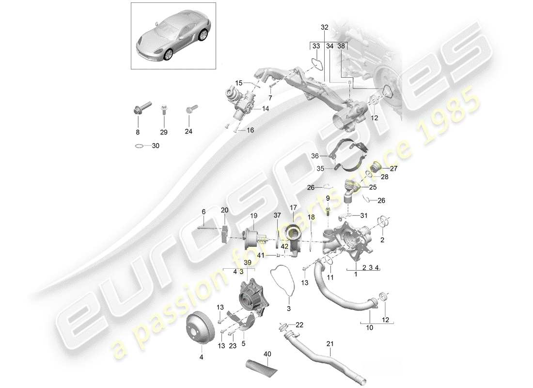 Porsche 718 Cayman (2019) water cooling Part Diagram