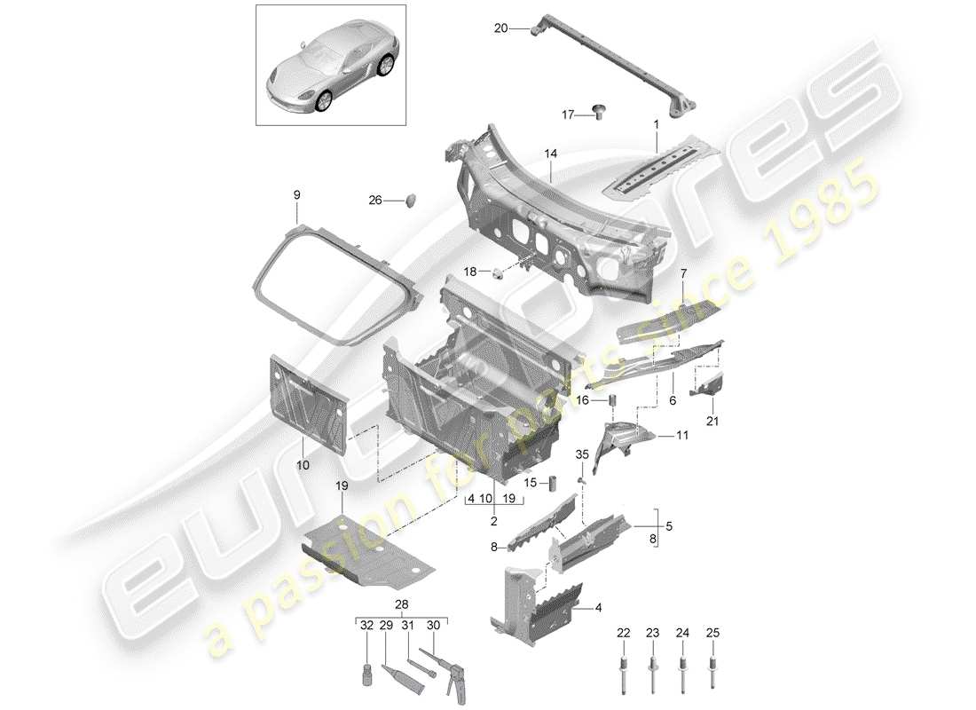 Porsche 718 Cayman (2019) front end Part Diagram